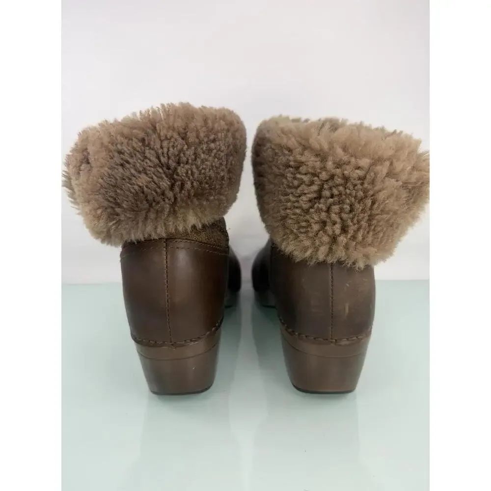 Dansko Leather Brown EU 42 US 11 Shearling Lined Boots Fold Over Cozy Comfort
